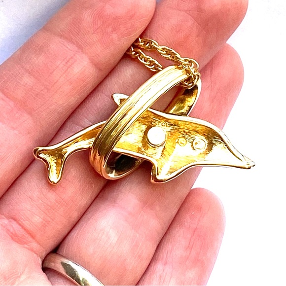 RARE Swarovski Dolphin Crystal Enamel Pendant Necklace and Velvet Pouch HTF - Picture 6 of 11